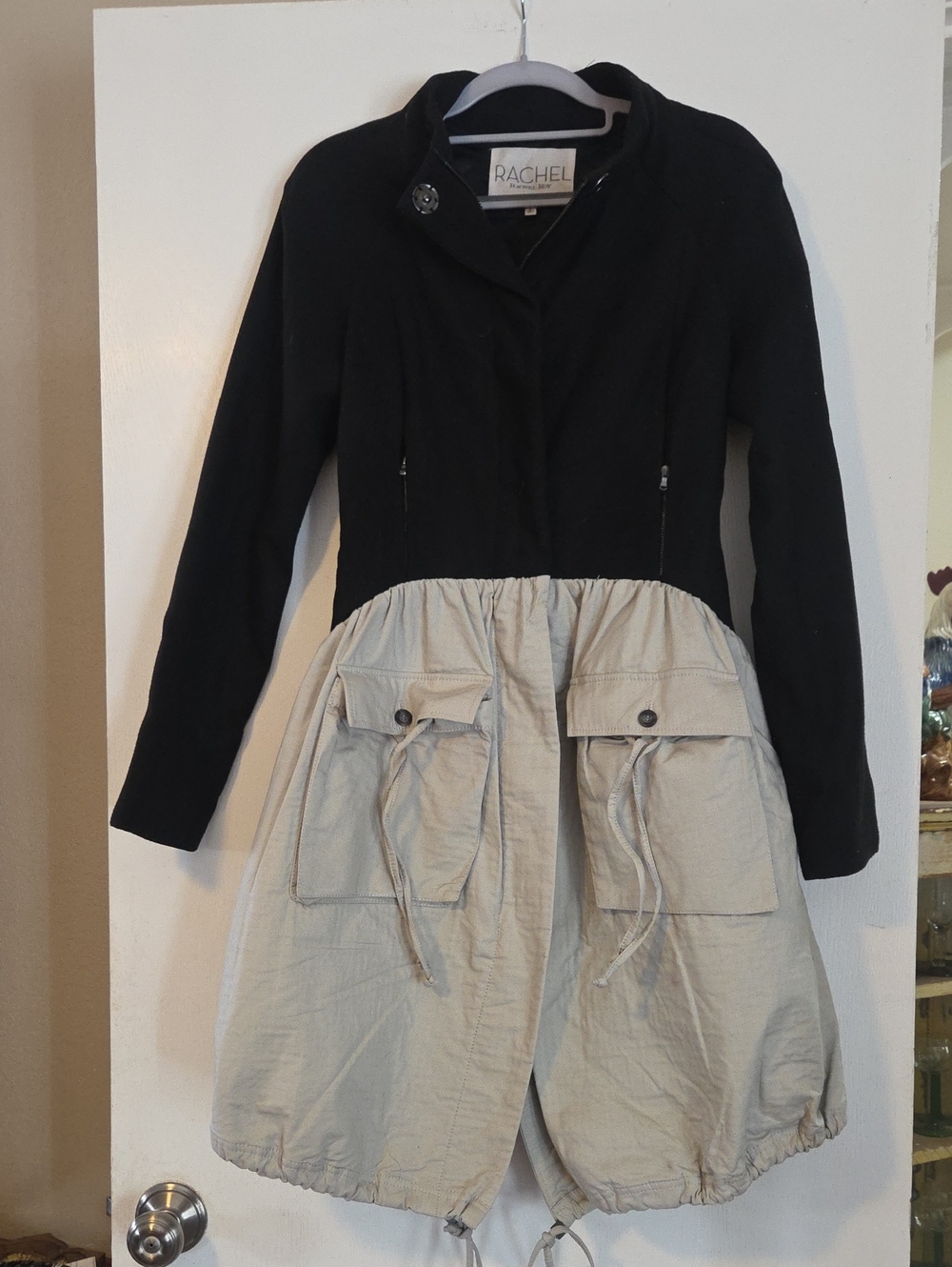 Rachel Roy Black and Cream Contrast Drawstring Utility Jacket